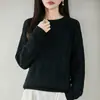 Suéter tejido de algodón puro de cuello redondo estilo casual para mujer, nuevo suéter cálido jacquard engrosado de manga larga para otoño e invierno