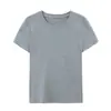 Moderna Camiseta de Mujer Nueva Primavera/Verano de Lyocell con Cuello Redondo y Manga Corta, Versátil Top Básico Ajustado