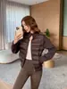 Chaqueta de plumas ligera de invierno con cuello alto y mangas de punto para mujer, estilo corto casual para exteriores, estiliza y abrigadora para uso diario