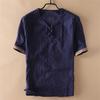 Camiseta de lino para hombre, ropa de verano, suelta, de media manga, fina, transpirable, de algodón y lino, de media manga, estilo chino, bordada.