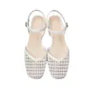 Sandalias de Tacón Grueso con Punta de Pedrería para Mujer, Novedad Verano 2026 Elegantes de Punta Media Estilo Francés Antideslizantes de Tacón Alto