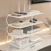 Suporte de armazenamento para roteador WiFi, decodificador de TV, controle remoto, tomada e organizador de cabos para mesa e bancada