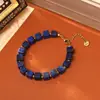Collar de Cubos de Azúcar de Lapislázuli Natural con Cuentas, Lujo Ligero, Sensación de Alta Gama, Cadena para Suéter de Moda Retro, Pulsera de Nicho Estilo Europeo y Americano