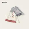 Ropa infantil marca G, top para niña, colección de otoño, top para bebé niña, diseño de retazos de encaje, cuello redondo, linda camiseta de manga larga para niños