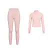 En Stock Conjunto de Dos Piezas para Mujer: Chaqueta Corta Acanalada Elástica y Pantalones de Nueve Puntos Pantalones de Yoga Conjunto de Dos Piezas para Correr Fitness