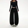 Laranja Infantil # Preto Puro Top Elegante Slim-Fit Calça Scimitar Wide-Leg Feminina Solta Modeladora Caimento Cordão Terno Casual