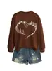 Amazon eBay Tienda Independiente Informal Cómoda de Moda para Mujer Sudadera de Manga Larga con Cuello Redondo con Nota Musical y Corazón para Comercio Exterior