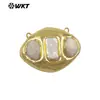 Wt-Pc021 Pingente Conector Oval Pedra Colorida Pérola & Banhado a Ouro 18K Joias Acessórios Semi-Acabados