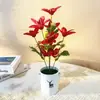 Popular Transfronteiriço 10 Peças Flor Artificial Lírio Pequena Planta em Vaso para Decoração de Casamento, Ornamentação Bonsai Flor Falsa de Tecido de Seda