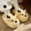 Zapatillas de Algodón con Dibujo de Ciervo Lindo para Mujer, Invierno, Interiores, Hogar, Suela Gruesa Antideslizante, Talón Cubierto Cálido, Zapatos de Algodón para Niños