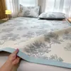Conjunto de 3 Peças de Matelassê Jacquard de Seda de Gelo com Contas para Resfriamento de Verão com Lençol com Elástico, Lençol com Sensação Fresca, Tapete Macio Lavável com Ar Condicionado para o Verão