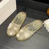 Zapatos de Cristal Coreanos con Perlas, Sandalias Elegantes Vintage, Planos para Uso en Exteriores, Mocasines Cerrados de Medio Zapato, Zapatos Perezosos de Suela Suave