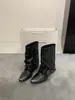 Novo produto do designer~botas de cavaleiro com fivela plissada retrô para mulheres 2026 novo estilo salto grosso punhos de bota empilhados versáteis