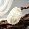 Item cultural colecionável: Pingente de Agarwood com incrustação de cinábrio, colar amuleto "Paz e Serenidade", estilo chinês