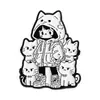 Broche Qihe de Menina Gato Desenho Animado Atacado Personalizado Estilo Preto e Branco Acessórios de Vestuário Insígnia Pin Item de Moda