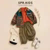 Conjunto de chaqueta retro para niños 2026 nuevo estilo coreano chaqueta de solapa con bloques de color y camisa de color liso para bebés y niños pequeños