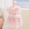 Ropa para Gato Estilo Princesa con Lazo para Primavera y Verano, Vestido de Malla para Salir con Correa, Ropa para Perro Mascota