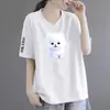 Comércio Exterior Transfronteiriço Roupas de Verão para Mães Estampadas Decote V Solto Tamanho Grande Casual Elegante Camiseta Feminina para Mulheres de Meia-Idade