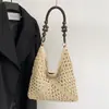 Bolsa de Palha Tecida em Forma de Coração Preto e Branco de Design Exclusivo, Estilo de Férias, Grande Capacidade, Bolsa de Ombro Estilosa