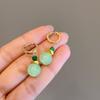 Brinco de Argola de Vidro Jade Verde Estilo Étnico Popular e na Moda Brinco Antigo Clássico de Pedra Natural para Mulheres 33500