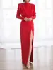 Comercio Exterior Primavera y Verano Nuevo Transfronterizo Moda de Verano Vestido Cuello Alto Jersey Abertura Falda Larga Fabricante Comercio Exterior