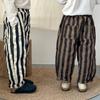 Calça Listrada Vertical Infantil Meninos Outono Solta Algodão Puro Meninas Calça Casual Listrada Novas Primavera e Outono Calça Longa de Bebê
