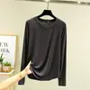 Camiseta de manga larga raglán de modal para mujer, nuevo estilo de principios de otoño, cuello redondo, corte holgado, talla grande, camiseta básica versátil, top fino para dormir