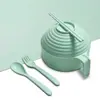 Tazón Instantáneo de Paja de Trigo con Tapa Vajilla Estilo Japonés Tazón para Dormitorio de Estudiantes Juego de Palillos Tazón Instantáneo con Tapa