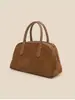 Bolsa Bowling de Couro Camurça Coreana de Nicho High-End Primavera/Verão 2026 Bolsa Boston Feminina Retrô Simples Elegante