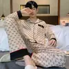 Pijama de Algodón Puro para Hombre, Cárdigan de Primavera y Otoño, Pantalones de Manga Larga, Ropa de Casa Sencilla Casual Estilo Coreano, Traje Holgado de Talla Grande