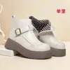 Botas de cuero forradas de felpa para mujer, zapatos de algodón para otoño e invierno, suela de plataforma, estilo retro, adecuados para primavera y otoño, disponibles para dropshipping, botines de suela gruesa, botas cálidas, un par