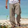 Calças casuais de algodão e linho europeu e americano 2023 Primavera Novo Masculino Solto Algodão e Linho Cordão Hip-Hop Leve Perna Larga Calças Retas Roupas Masculinas