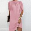 Ropa Nueva Transfronteriza Europea y Americana para Mujer Estación Independiente de Amazon Moda Cuello Redondo Holgado Mangas de Murciélago Vestido de Cuello Redondo
