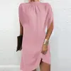 Ropa Nueva Transfronteriza Europea y Americana para Mujer 2025 Amazon Estación Independiente Moda Cuello Redondo Manga Murciélago Suelta Vestido Cuello Redondo