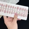 Uñas Artísticas de Color Sólido Estilo Nuevo Francés Sonrisa Bordes Plateados Uñas Portátiles con Temperamento Brillante, Uñas Postizas, Piezas de Uñas Terminadas al por Mayor