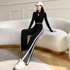 Pantalones anchos negros de seda de hielo para mujer, pantalones drapeados de verano 2023, pantalones rectos de cintura alta y finos, pantalones casuales deportivos de cintura alta para mujer