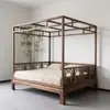 Nueva Cama con Marco Estilo Chino, Cama Estética Tradicional de Madera Maciza Estilo Song, Cama Doble de 1.8m, Cama con Dosel Estilo Antiguo