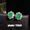 Joias Brincos de Calcedônia Verde Cavalo Ricos e Elegantes como Jade Pólen de Girassol Brincos de Diamante Cintilante Conjunto