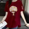 Camiseta de Manga Curta para Liberação de E-commerce Transfronteiriço Feminina de Verão Solta Tamanho Grande Meninas Cheinhas Top que Cobre a Barriga Esconde Defeitos Emagrecimento Manga Meia