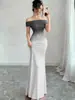 Roupas Femininas Transfronteiriças Europeias e Americanas Amazon 2026 Nova Moda Manga Curta Gradiente Ombro a Ombro Bodycon Vestido Longo