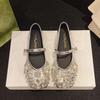 Sapatos Baixos de Bico Fino Sapatos Solteiros Femininos 2025 Primavera e Verão Nova Moda Fivela Madrugada Strass Pérola Fivela Sapatos Solteiros