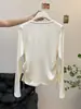 Top de malha retrô color-block de outono, com design falso de duas peças, cintura com cordão para efeito emagrecedor e mangas compridas - uma peça deslumbrante