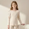 Conjunto de ropa interior térmica para niños, capa base sin costuras forrada de forro polar de grado A para niñas, ropa de otoño antibacteriana 7A para niños (arriba y abajo)