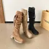 Botas altas de tubo apiladas con flecos para mujer, botas de caballero de tubo alto estilo páramo vintage, pierna ancha, circunferencia de caña grande, botas para mujer de talla grande, tallas 41 a 43