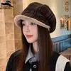 Gorra Octagonal de Felpa Gruesa a Cuadros Artística Retro para Mujer, Moda Otoño e Invierno 2026 Estilo Británico Gorra de Pescador