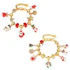 Pulseira Dourada com Contas de Natal DIY Pingente Papai Noel Floco de Neve Veado Pulseira Desenho Animado Presente de Feriado