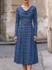 Otoño/Invierno 2026 Ropa Nueva Transfronteriza Europea y Americana para Mujer Estación Independiente de Amazon Vestido Largo a Cuadros Vestido Estampado para Mujer