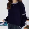 Nuevo suéter de comercio exterior, jersey casual para mujer, diseño de otoño con costuras de empalme, tejido de punto de cuello redondo para mujer