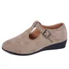 Novos Sapatos Femininos de Tamanho Grande para Outono, Estilo Europeu e Americano Transfronteiriço, Bico Fino, Boca Rasa, Fivela, Salto Anabela, Mocassins Atacado