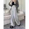 Tiro real: Calça de terno designer estilo coreano outono, caimento solto, calça casual para mulheres, calça de perna larga, calça de cintura alta com caimento fluido